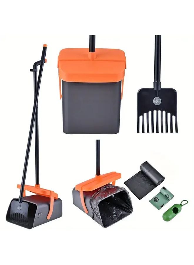 Gray Orange Rotating Dog Poop Scooper Kit With Rake Adjustable 46 Inch Handle 35 Bags - Image 1